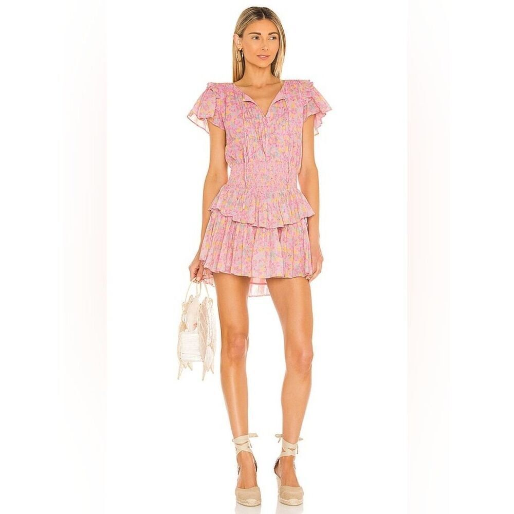 LoveShackFancy Audette Mini Dress in Melon Punch - Size Small